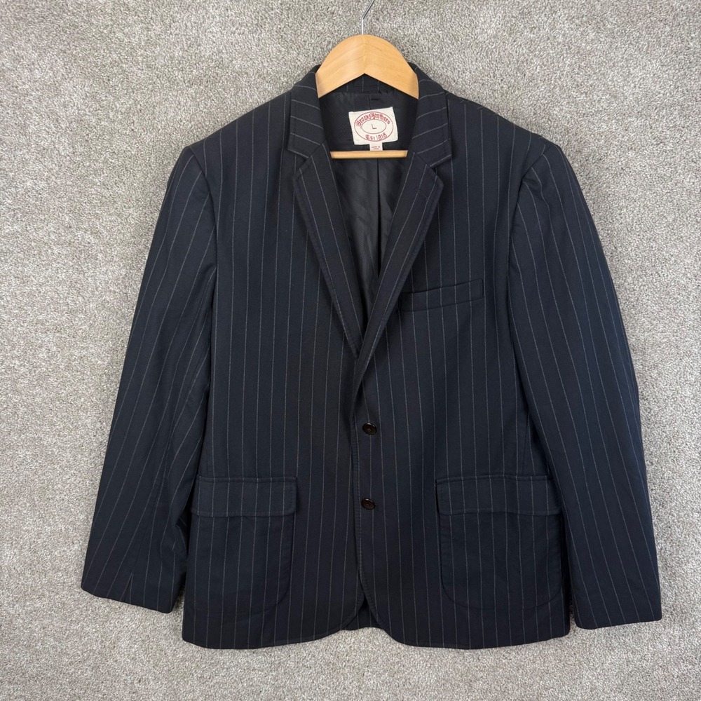 Brooks Brothers Mens Large Black Pinstripe Two Button Blazer Jacket